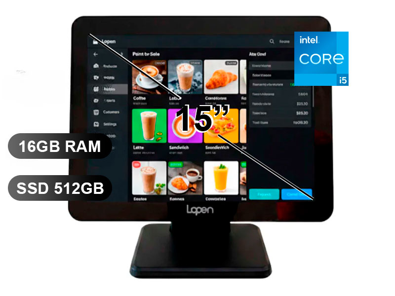 AIO LOPEN POS LN-D180/ I5-1235/ 16GB/ SSD512GB/ VGA/ HDMI/ 4PRT.USB / RJ45/ 15/ TOUCH
