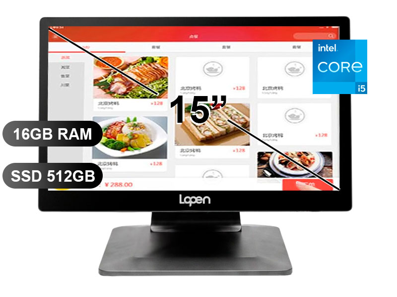 AIO LOPEN POS LN-D180N I5-1235/ 16GB/ SSD512GB/ VGA/ HDMI/ 4PRT.USB / RJ45/ 15/ TOUCH